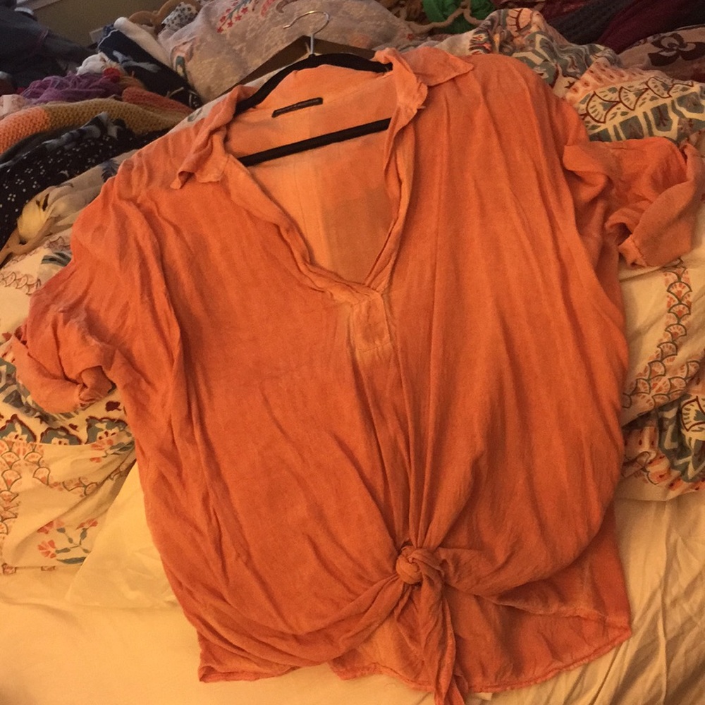 Boho blouse, rolled sleeves, front tie.